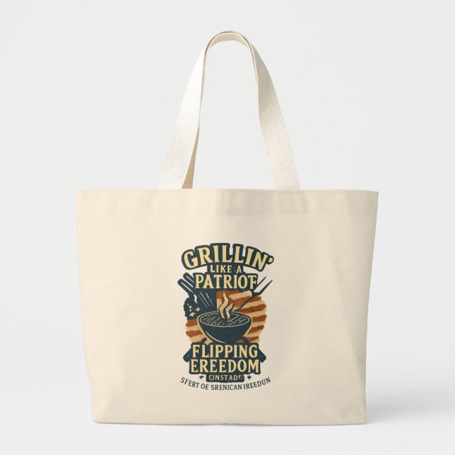 Bolsa Tote Grande BBQ 4th of July – Flipping Freedom Since 1776 (Frente)