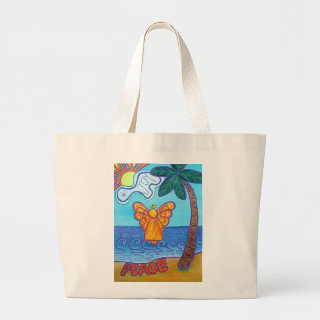 Bolsa Tote Grande Beach Angel Peace and Joy Art Tote Bags (Frente)