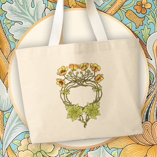 Bolsa Tote Grande Beautiful Art Nouveau Floral Motif (Criador carregado)