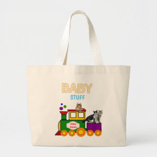 Bolsa Tote Grande Bebês com Trem Choo-Choo e Gatos Tote Bag