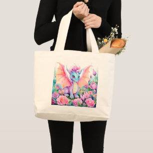 Bolsa Tote Grande Bebês Dragões Asas e Flores
