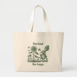 Bolsa Tote Grande Bee Kind Bee Happy Vintage Sunflower