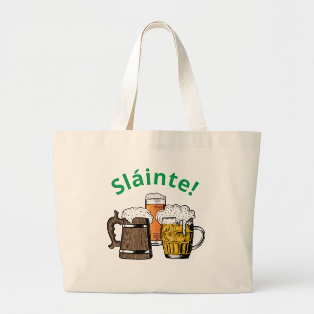 Bolsa Tote Grande Beers Sláinte de Dia de São Patrício (Frente)