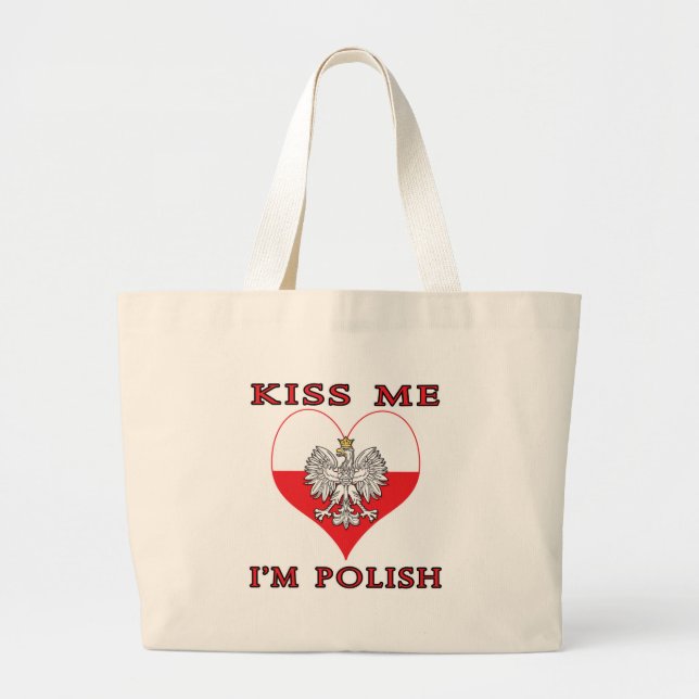 Bolsa Tote Grande Beije-me, sou polonês (Frente)