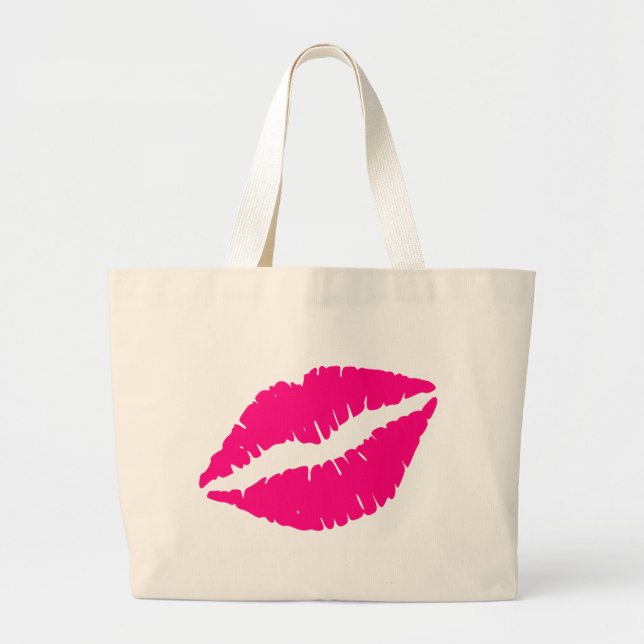 Bolsa Tote Grande Beijo de batom rosa arte pop (Frente)