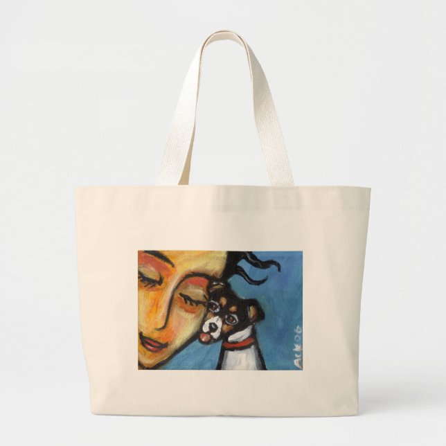 Bolsa Tote Grande Beijo de Terrier de rato (Frente)
