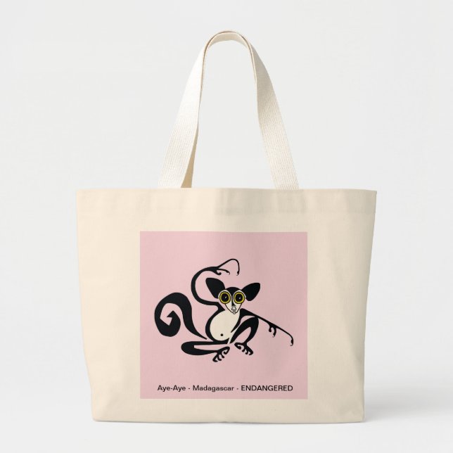 Bolsa Tote Grande Bela AYE-AYE - Animais ameaçados - Limur-Rosa (Frente)