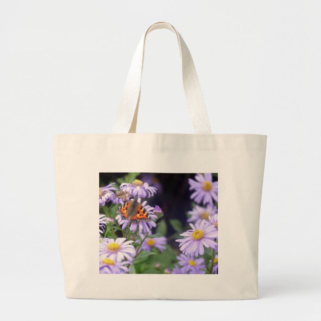 Bolsa Tote Grande Bela Borboleta Nas Flores (Frente)