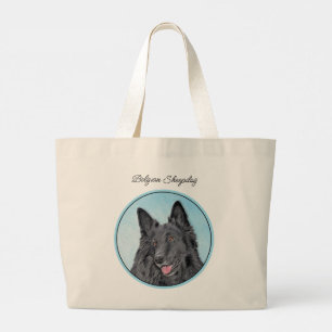 Bolsa Tote Grande Belga Groenendael Sheepdog Black Painting Dog Ar