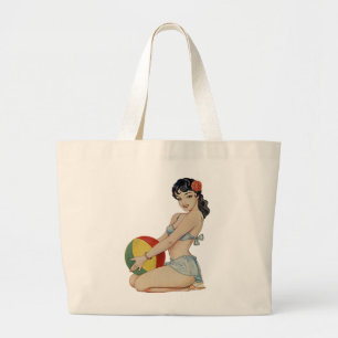 Bolsa Tote Grande Belle da praia - menina do Pin-Acima do vintage