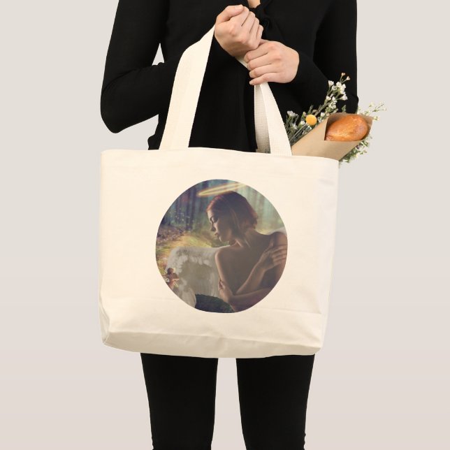 Bolsa Tote Grande Belo Anjo com Fada Fantasy Art Tote Bag (Frente (produto))