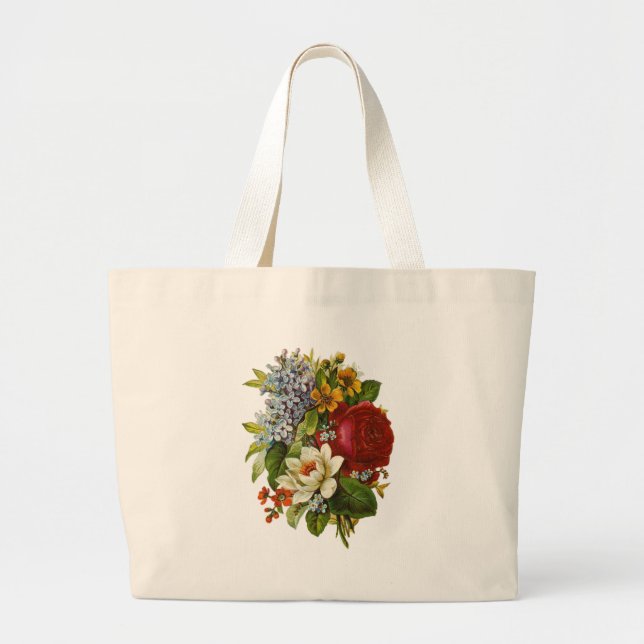 Bolsa Tote Grande Belo Buquê Romântico de Verão com Rosa vermelha (Frente)