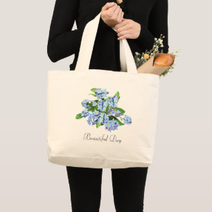 Bolsa Tote Grande Belo Dia Vintage Flores Azuis Saco