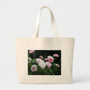 Bolsa Tote Grande belos arbustos de flores de rosa rosa e branca. Fl