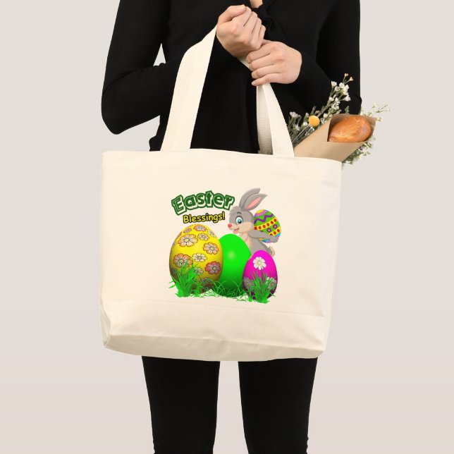 Bolsa Tote Grande Bênçãos da Páscoa-Sacola de Compras da Páscoa (Frente (produto))