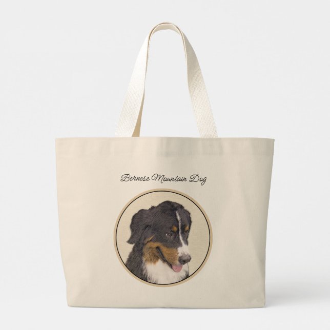 Bolsa Tote Grande Bernese Mountain Dog Berner Pintura Pet Art (Verso)