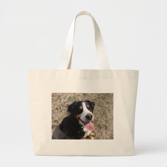 Bolsa Tote Grande Bernese Mountain Dog Sorri (Frente)