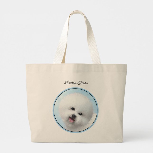 Bolsa Tote Grande Bichon Frise Tenerife Pintura Branca De Cachorros (Verso)