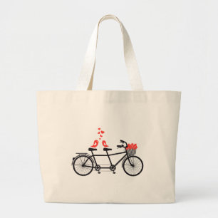 Bolsa Tote Grande bicicleta em tandem com os pássaros bonitos do