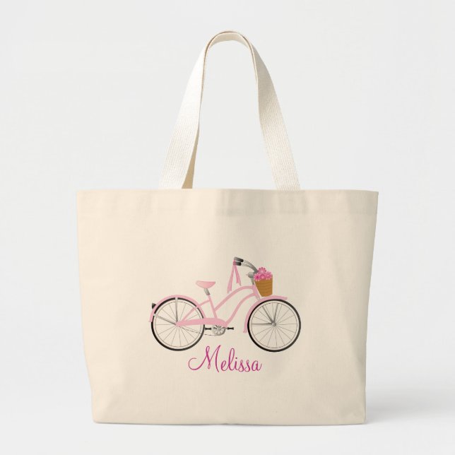 Bolsa Tote Grande Bicicleta Rosa com Streamers (Frente)