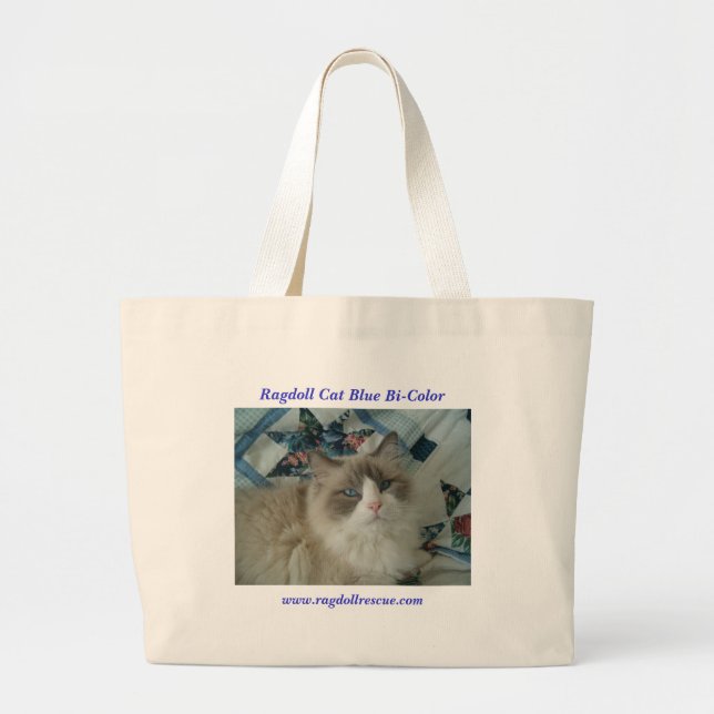 Bolsa Tote Grande Bicolor azul do gato de Ragdoll (Frente)
