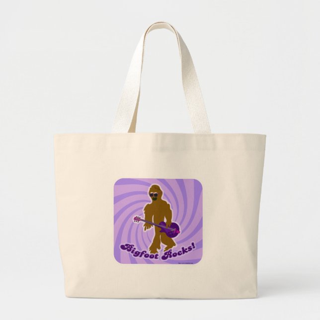 Bolsa Tote Grande Bigfoot Rocks Funny Sasquatch Rocker Cartoon (Frente)