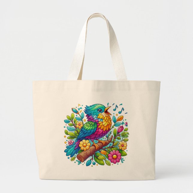 Bolsa Tote Grande Bird Canta uma canção em um galho sangrento (Frente)