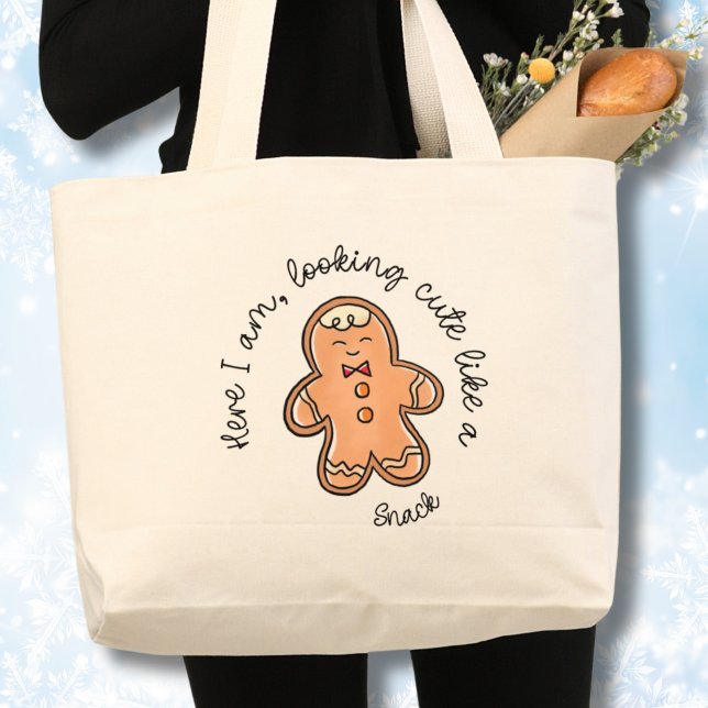 Bolsa Tote Grande Biscoito de Pão de Natal (Christmas gingerbread cookie tote bag, Funny totebag, looking cute like a snack,Christmas joke)