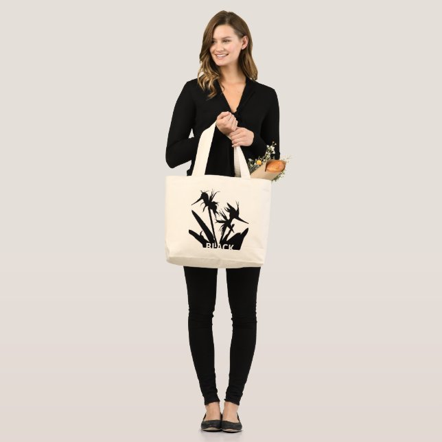 Bolsa Tote Grande BLACK - Tote bag con  Flor del paraiso en negro (Frente (modelo))
