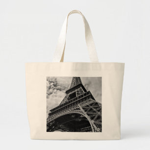 Bolsa Tote Grande Black White Eiffel Tower Paris Europe Viagem