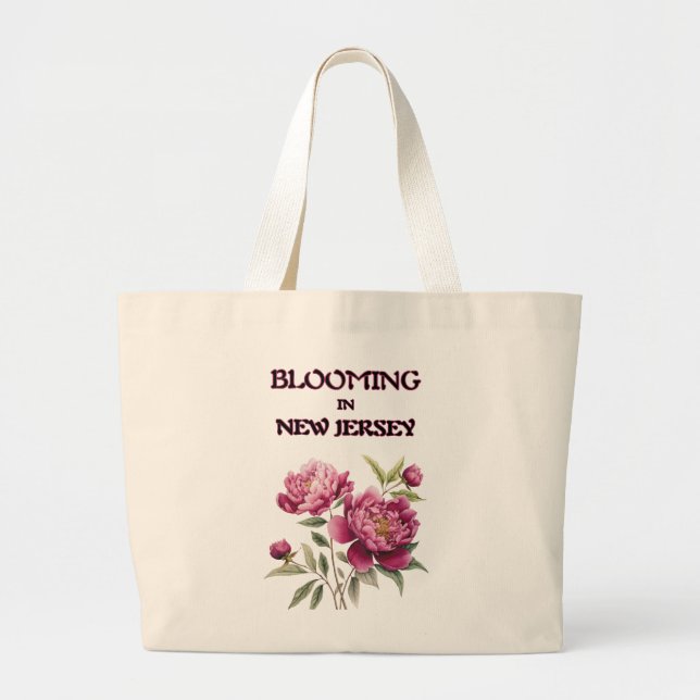 BOLSA TOTE GRANDE  BLOOMING IN NJ, PURPLE PEONIES FLORAL TOTE BAG (Frente)