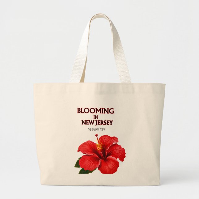 BOLSA TOTE GRANDE BLOOMING IN NJ, RED HISBICUS FLORAL CANVAS TOTE  (Frente)