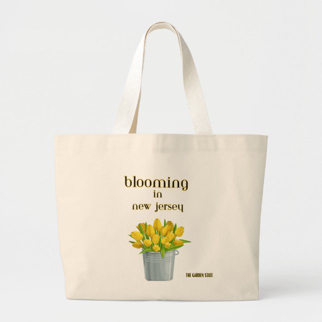 BOLSA TOTE GRANDE  BLOOMING IN NJ ,YELLOW TULIPS FLORAL TOTE BAG (Frente)
