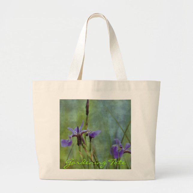 Bolsa Tote Grande Blue Iris Impressionist Floral Gardening Bag (Frente)