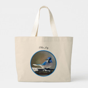Bolsa Tote Grande Blue Jay no inverno pintando neve original de páss