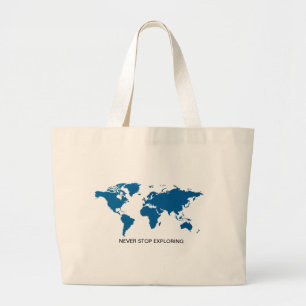 Bolsa Tote Grande Blue Nunca Pára de Explorar o Mapa Mundial