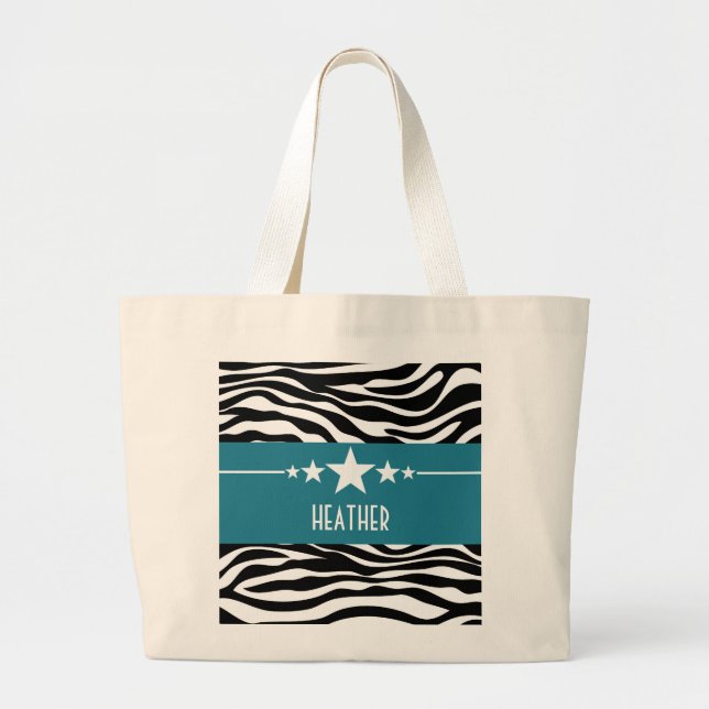 Bolsa Tote Grande Blue Sassy Star Zebra Tote Bag (Frente)