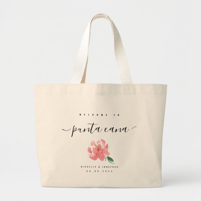 Bolsa Tote Grande Boas-Vindas Florais Ao Destino Personalizado De Pu (Frente)