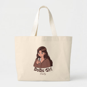 Bolsa Tote Grande Boba Girl, chá de boba