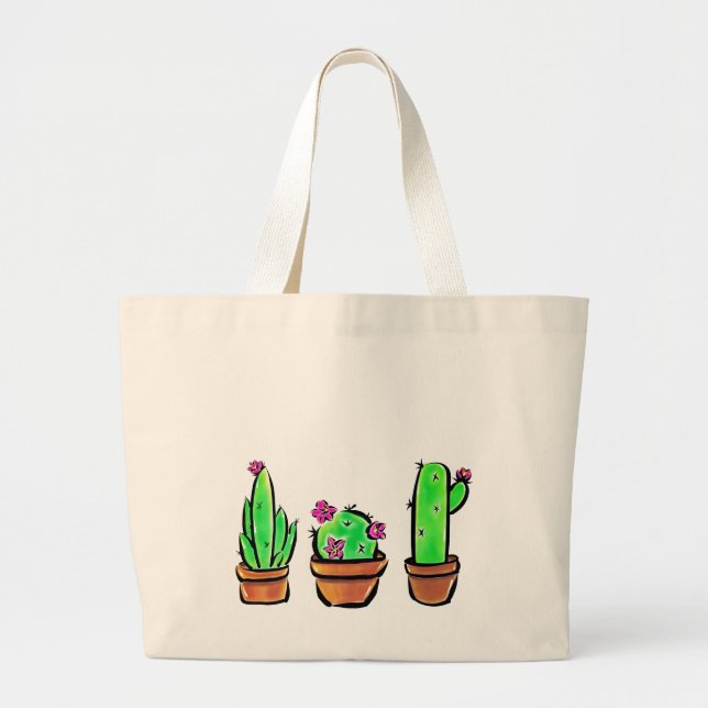 Bolsa Tote Grande Boho Elegante Cactus cactos suculenta (Frente)