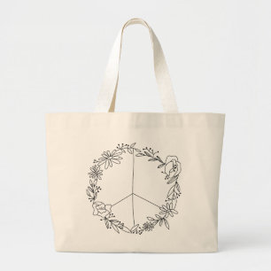 Bolsa Tote Grande Boho Floral Peace Sign
