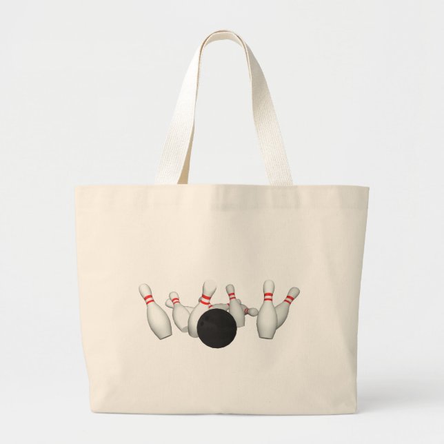 Bolsa Tote Grande Bola de boliche & pinos: modelo 3D: (Frente)