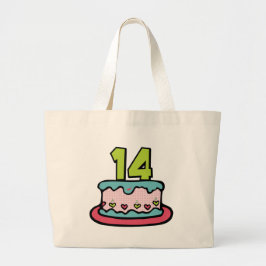 Bolsa Tote Grande Bolo de aniversário de 14 anos