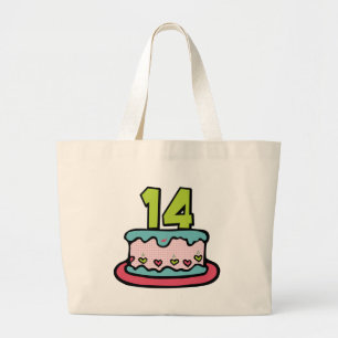Bolsa Tote Grande Bolo de aniversário do adolescente de 14 anos