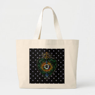 Bolsa Tote Grande Bolsa Sacola Grande Coração Sagrado com Olhos que