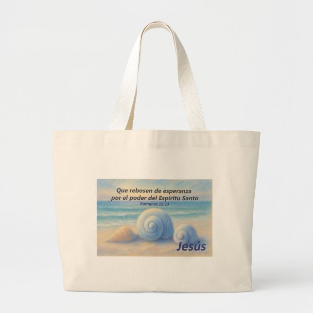 Bolsa Tote Grande Bolso caracolas de Mar con Versículo Romanos (Frente)