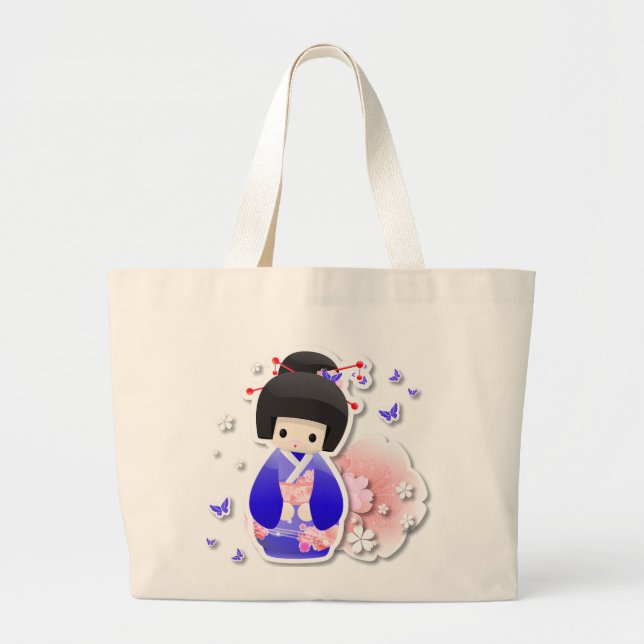 Bolsa Tote Grande Boneca Geisha Japonesa - Blue Series Bag (Frente)