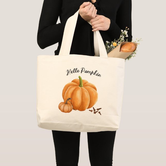 Bolsa Tote Grande Bonita Alô Pumpkin Spice Cozy Fall (Frente (produto))