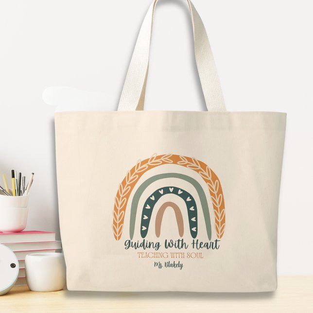 Bolsa Tote Grande Bonita Apreciação do Professor Inspirativo Rainbow (Cute Rainbow Inspirational Teacher Appreciation Large Tote Bag
)
