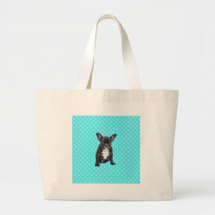 Bolsa Tote Grande Bonita Bolinhas Azuis De Cãezinho Francês